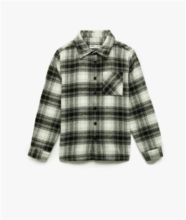 Koton 6Wkb60013Tw 9C9 Sıyah Ekose Erkek Cocuk Akrılık Dokuma Uzun Kollu Gomlek - Image 1