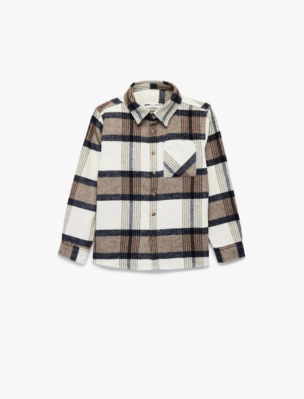 Koton K26 6Wkb60016Tw 0C5 Bej Ekose Erkek Cocuk Akrılık Dokuma Uzun Kollu Gomlek - Image 1