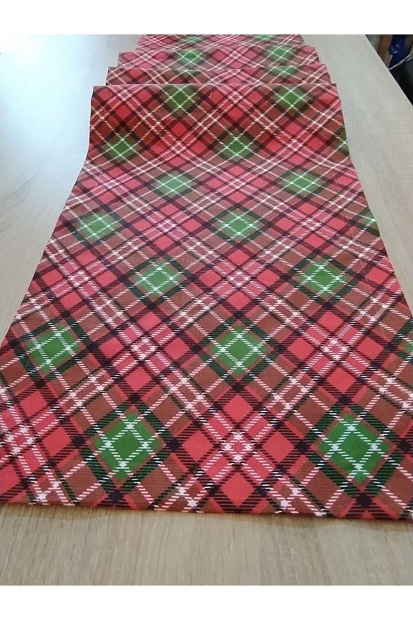 Mrvhome Yılbaşı Temalı Kırmızı Yeşil Keten Runner 40X140 - Image 1