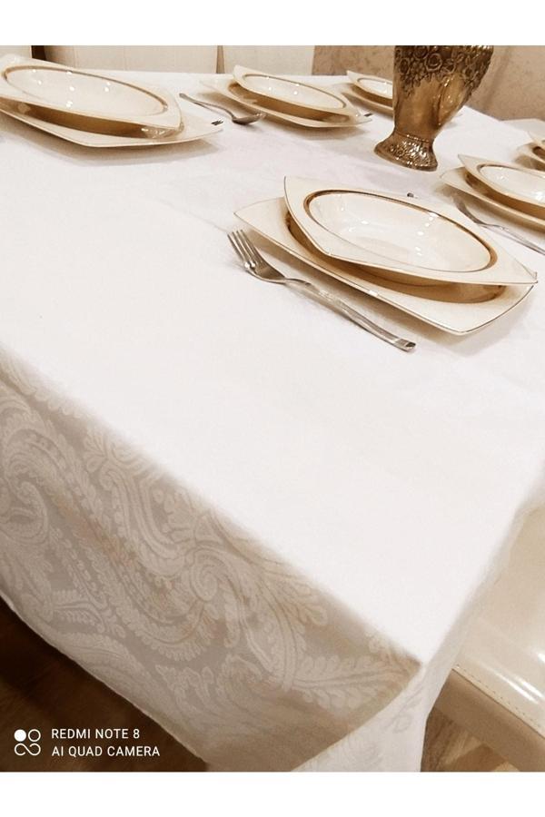 Mrvhome Çeyizlik Beyaz Masa Örtüsü, 225 X 155 Cm - Image 1