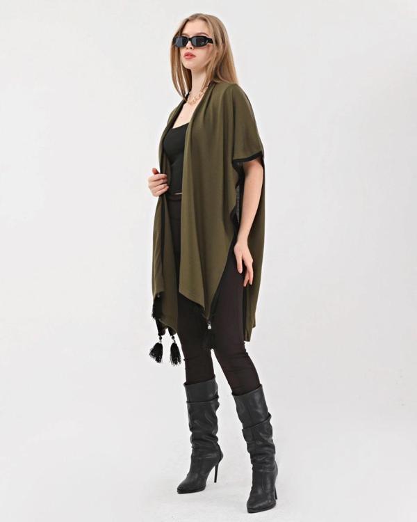 Kadın Büyük Beden Püsküllü Triko Panço - Image 1