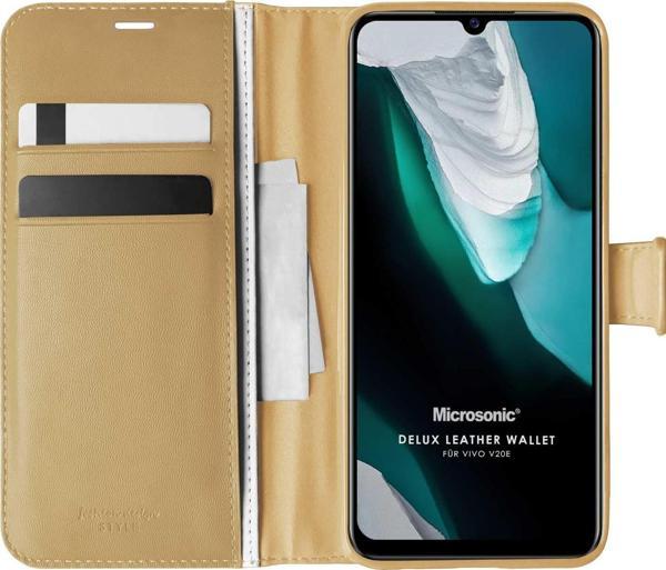 Microsonic Vivo V20e Kılıf Delux Leather Wallet Gold - Image 1