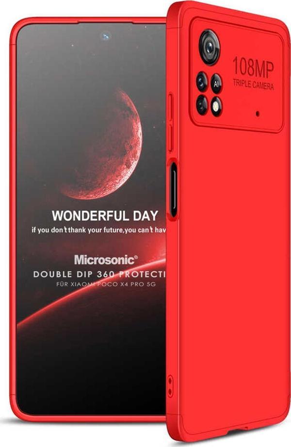 Microsonic Xiaomi Poco X4 Pro 5G Kılıf Double Dip 360 Protective Kırmızı - Image 1