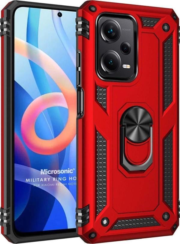 Microsonic Xiaomi Poco X5 5G Kılıf Military Ring Holder Kırmızı - Image 1