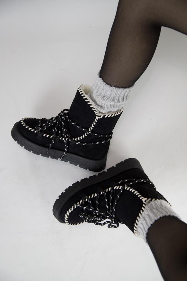 219851141-1S Kadın Yumuşak Rahat Kürklü Bot - Tekstil Süet Kışlık Siyah Bot - Image 1