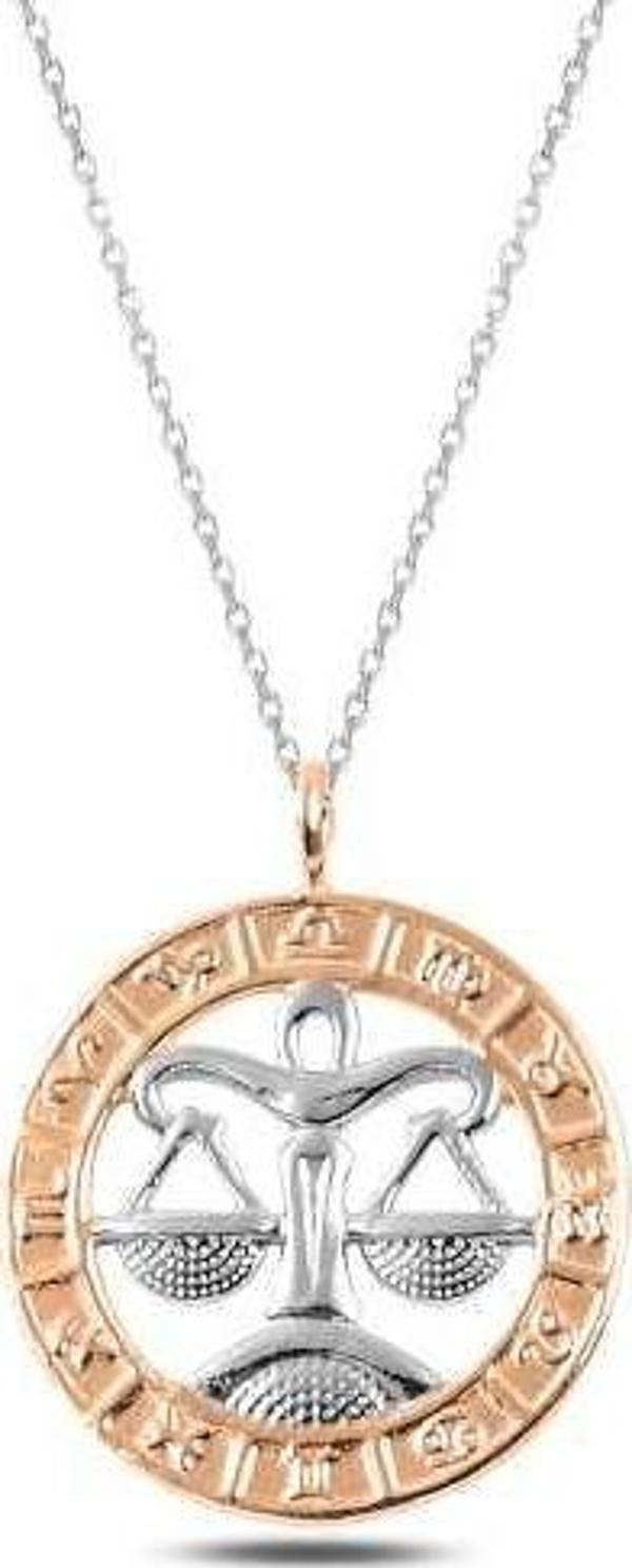 ​925 Ayar Gümüş Rose Terazi Burcu Kadın Gümüş Kolye - Image 1