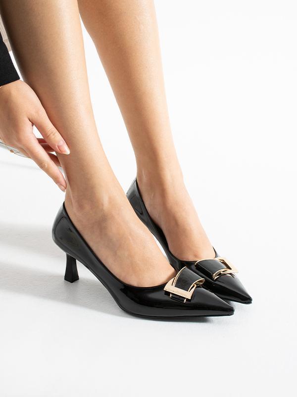 315251140-1 Siyah Suni Rugan Topuklu Kadın Ayakkabısı - Image 1