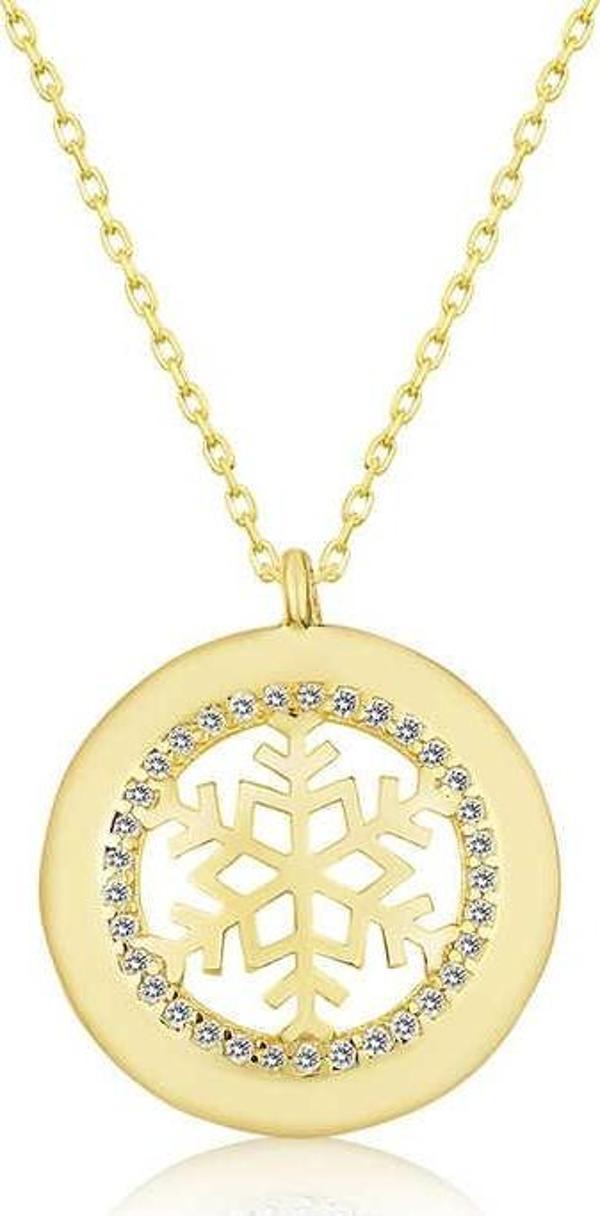 925 Ayar Gümüş Gold Kar Tanesi Kadın Gümüş Kolye - Image 1