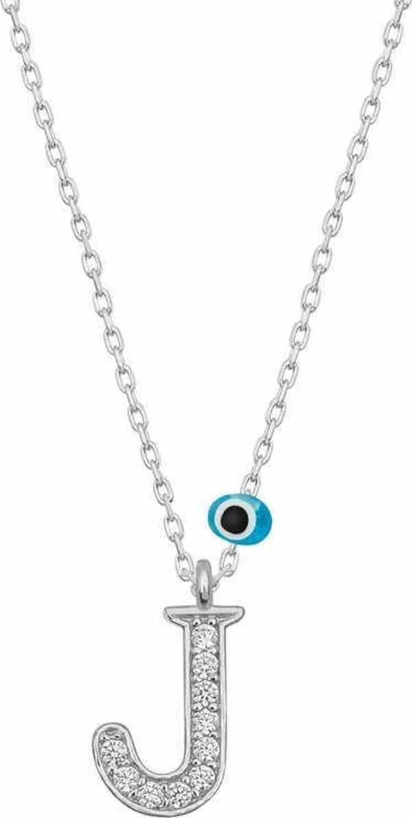 925 Ayar Gümüş Nazar Rodyum J Harfi Kadın Gümüş Kolye - Image 1