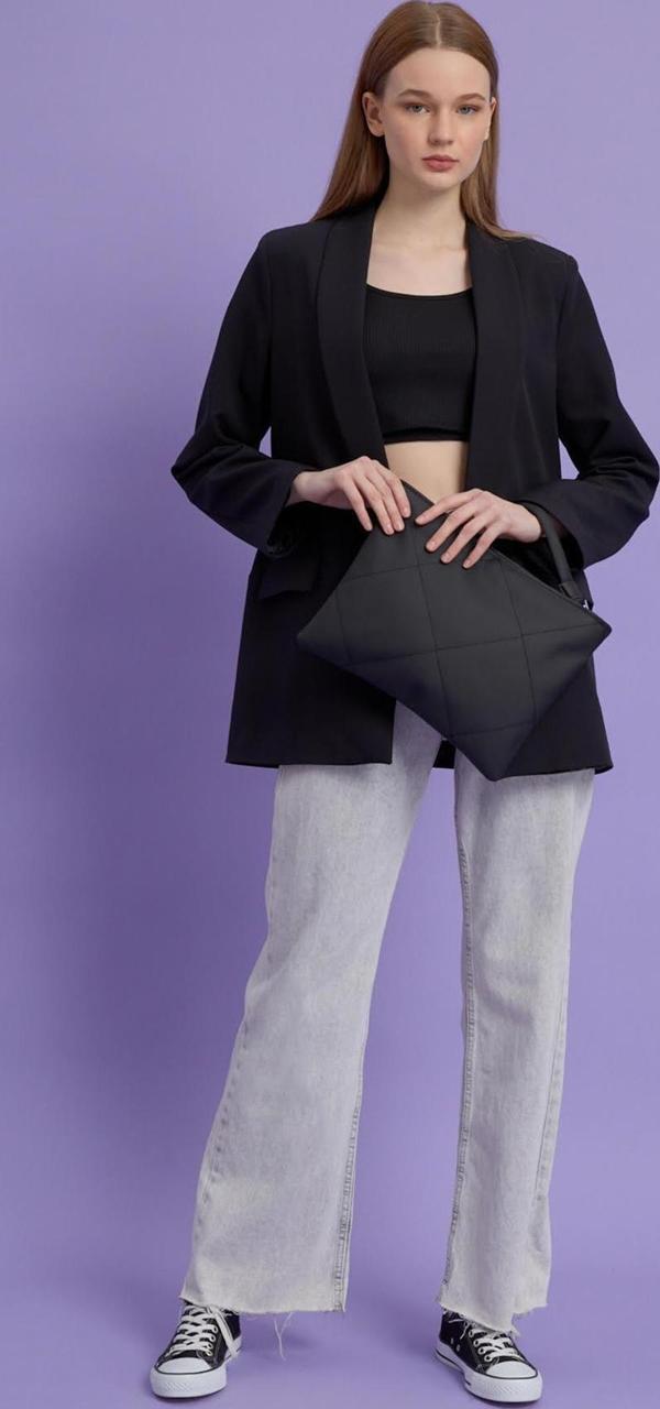 Kadın Siyah Deri Kapitone Clutch El Çantası - Image 1