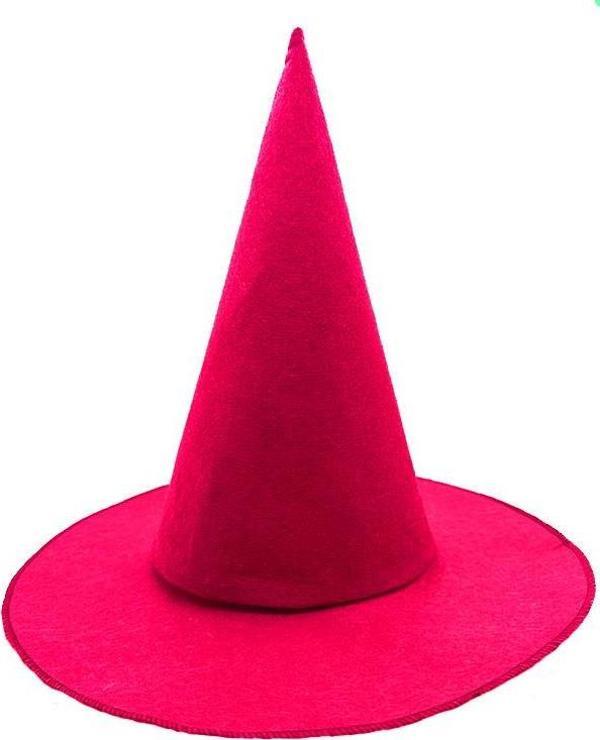 Pembe Fuşya Renk Keçe Cadı Şapkası Yetişkin Çocuk Uyumlu 35X38 cm - Image 1
