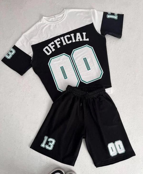 Unisex Dijital Baskılı Şortlu Takım - Siyah - Image 1