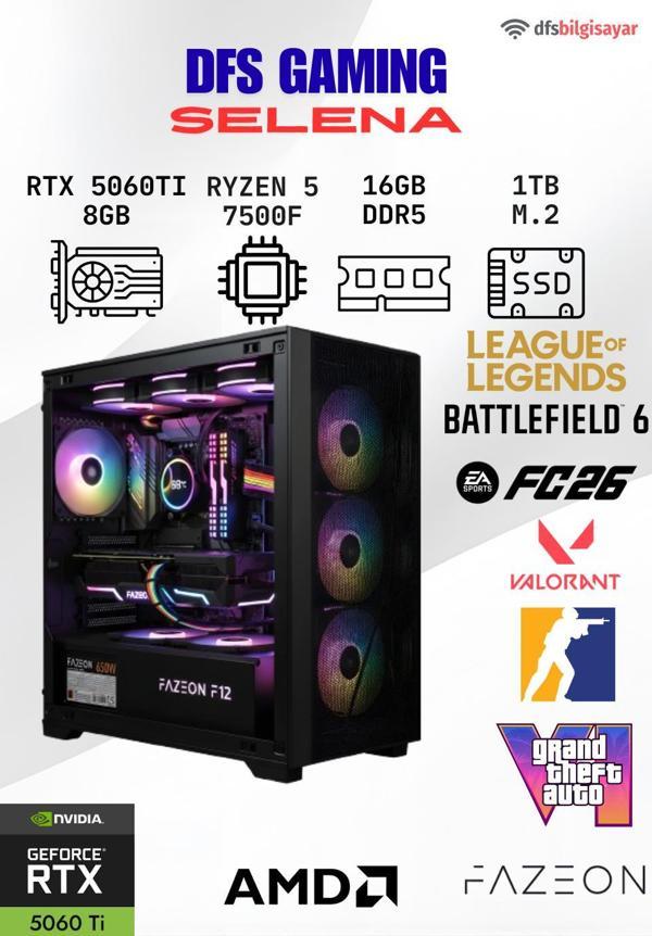DFS GAMING SELENA RYZEN 5 7500F-B650M-RTX 5060 TI 8GB-16GB DDR5 RAM-1TB M.2 SSD-MASAÜSTÜ OYUNCU BİLGİSAYARI - Image 1