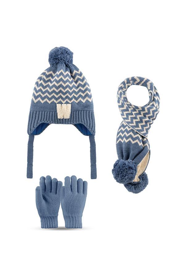 Kitti 4-8 Yaş 3'Lü Takım Erkek Atkı, Eldiven Ve Şapka Set Içi Polarlı - Image 1