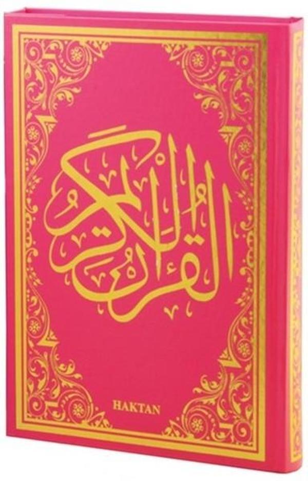 Kuranı Kerim Renkli Gül Desenli Pembe Cilt Sesli-Orta Boy - Haktan Yayınları - Image 1