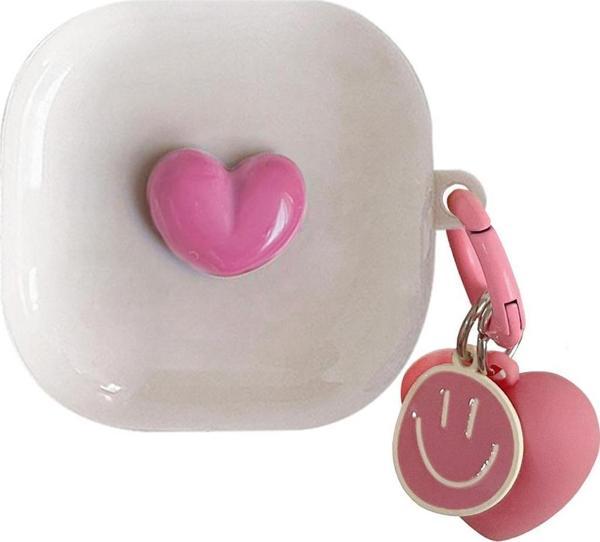 Microsonic Samsung Galaxy Buds FE Kılıf Süslü Kalp Desenli Pembe - Image 1