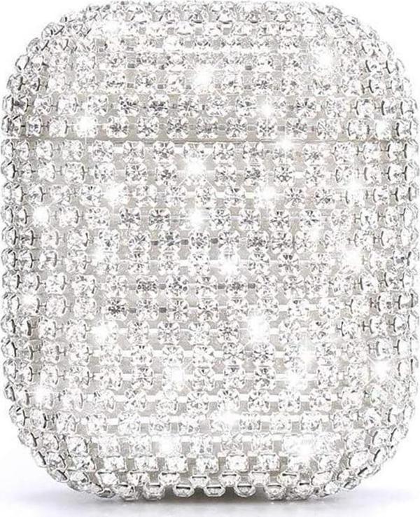 Microsonic AirPods 1. Nesil / 2. Nesil Kılıf Diamond Swarovski Görünümlü Taşlı Gümüş - Image 1