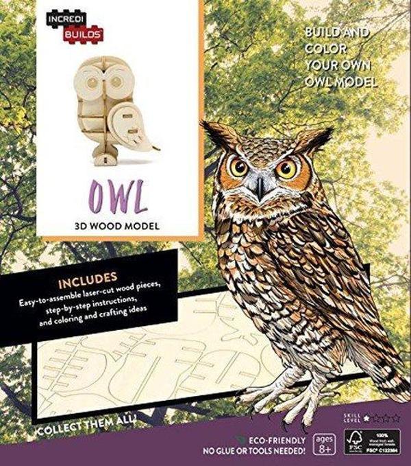 IncrediBuilds-Owl 3D Wood Model - Insight Toys - Image 1