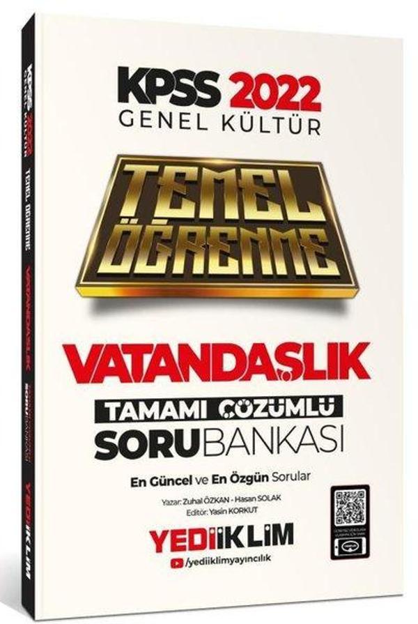 2022 KPSS Genel Kültür Vatandaşlık Temel Öğrenme Tamamı Çözümlü Soru Bankası - Yediiklim Yayınları - Image 1