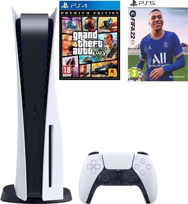 Sony Playstation 5 PS5 Oyun Konsolu + 2. Kol + PS5 Fifa 2022 + PS4 GTA 5 (İthalatçı Garantili) - Image 1