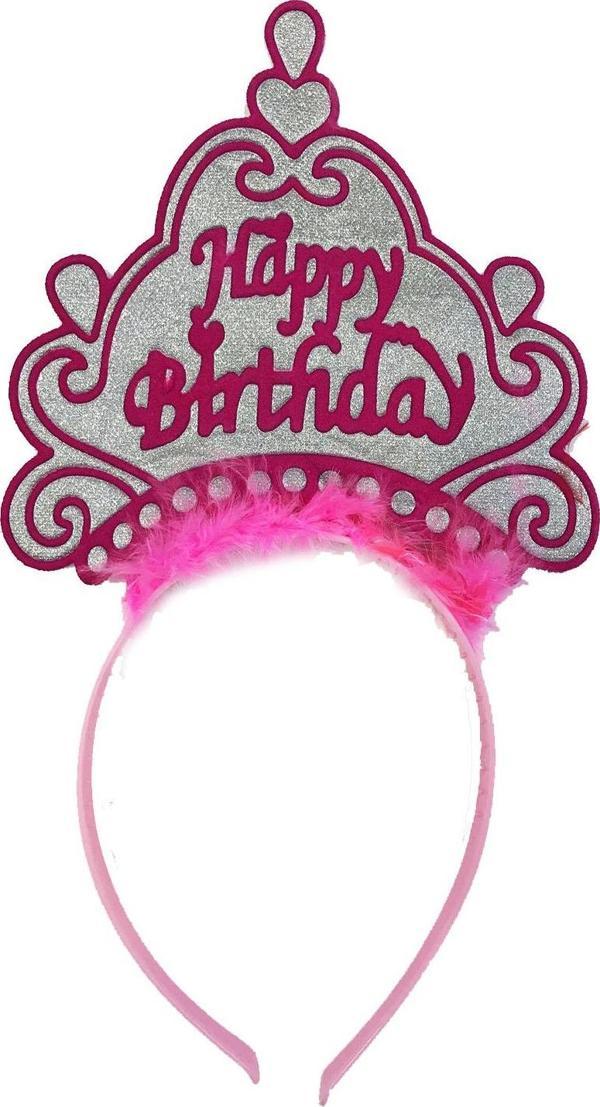 Parti Happy Birthday Neon Pembe Renk Doğum Günü Tacı 24x15 cm - Image 1