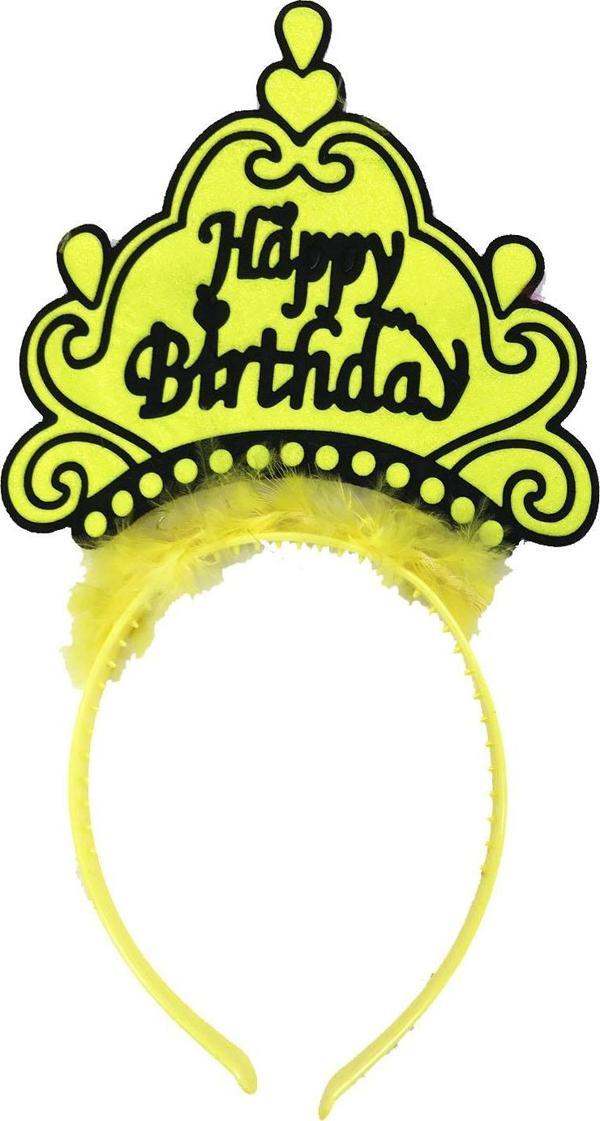 Parti Happy Birthday Yazılı Neon Sarı Renk Doğum Günü Tacı - Image 1