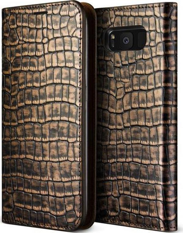 VRS Design Galaxy S8 ile Uyumlu Genuine Croco Diary Kılıf Dark Gold - Image 1
