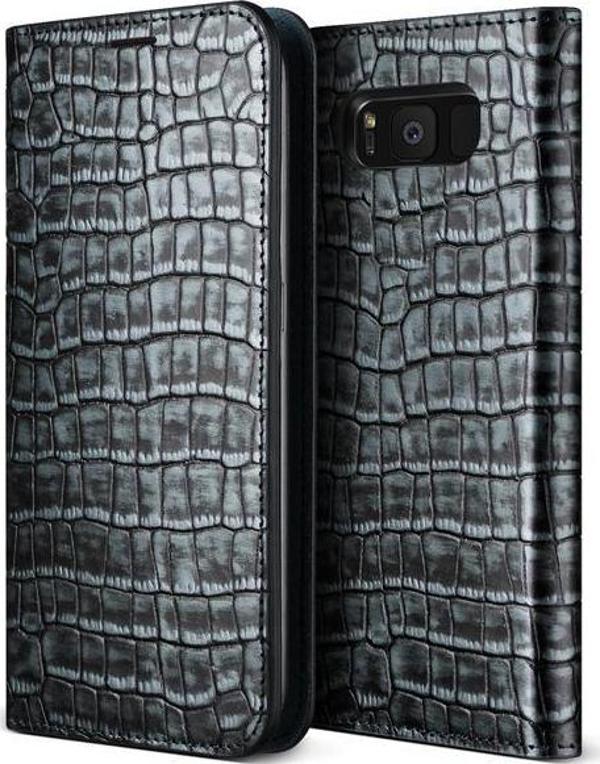 VRS Design Galaxy S8 ile Uyumlu Genuine Croco Diary Kılıf Dark Silver - Image 1
