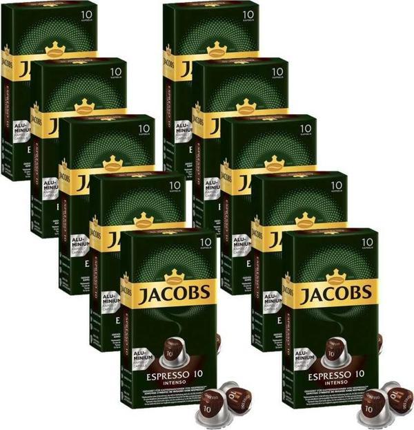 Jacobs Espresso 10 Intenso Nespresso Uyumlu Alüminyum Kapsül Kahve 10 Adet X 10 Paket - Image 1