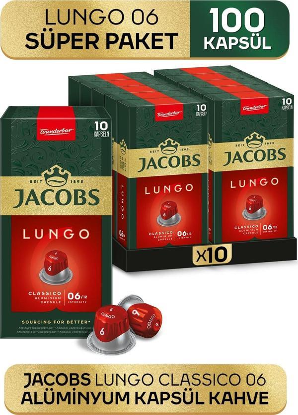 Jacobs Lungo 6 Classic Nespresso Uyumlu Alüminyum Kapsül Kahve 10 Adet X 10 Paket - Image 1