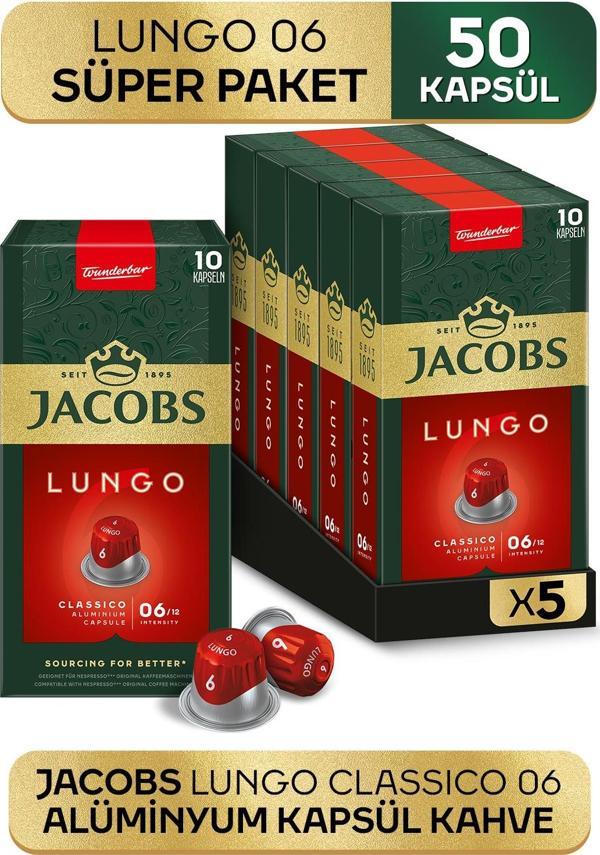 Jacobs Lungo 6 Classic Nespresso Uyumlu Alüminyum Kapsül Kahve 10 Adet X 5 Paket - Image 1