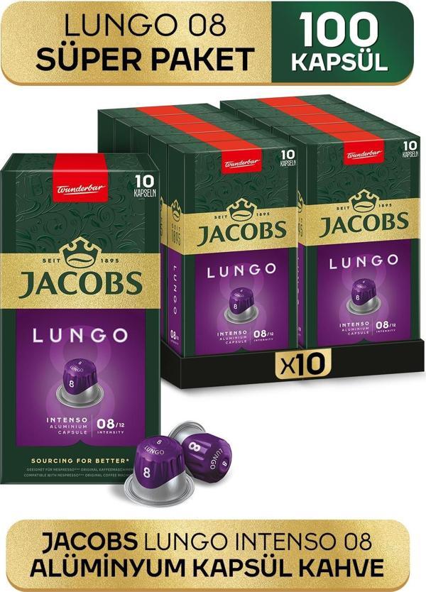Jacobs Lungo 8 Intenso Nespresso Uyumlu Alüminyum Kapsül Kahve 10 Adet X 10 Paket - Image 1