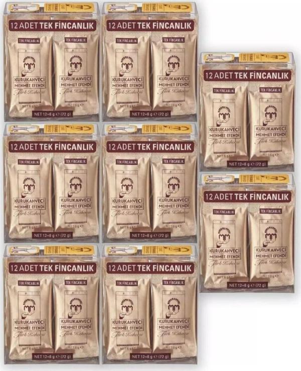 Kurukahveci Mehmet Efendi Tek Fincanlık 6 gr x 12 Adet x 8 Paket Türk Kahvesi - Image 1