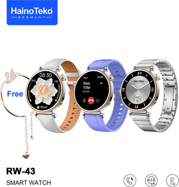 Haino Teko Rw-43 Gerçek Amoled Ekran Android iOS Harmonyos Uyumlu 3 Kordonlu Bileklik Hediyeli Akıllı Saat Gümüş - Image 1