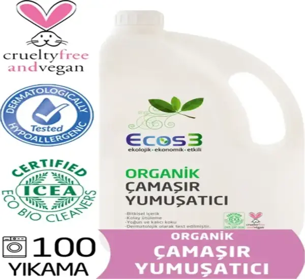 Ecos3 Çamaşır Yumuşatıcı Organik & Vegan Ekolojik Extra Konsantre 100 Yıkama 2500 ml - Image 1