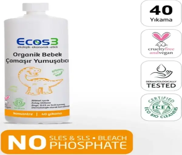 Ecos3 Bebek Çamaşır Yumuşatıcı Organik & Vegan Ekolojik Extra Konsantre 40 Yıkama 1000 ml - Image 1