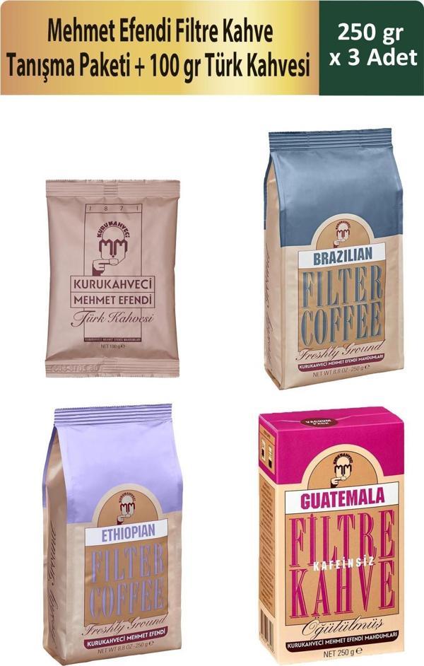 Kurukahveci Mehmet Efendi Filtre Kahve Tanışma Paketi 250 gr x 3 Adet + 100 gr Türk Kahvesi  - Image 1