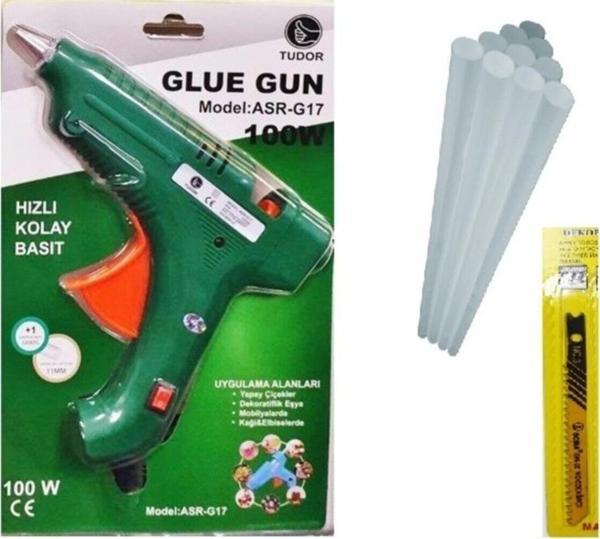 Tudor Sıcak Kalın Mum Silikon Tabancası 100 Watt Anahtarlı Yeşil 10 Mum Ve Soma Uç - Image 1