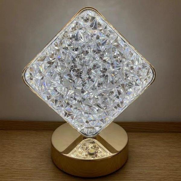 LW-25 Şarjlı Kare Kristal Elmas Masa Lambası Dokunmatik Romantik Akrilik Led Gece Lambası - Image 1