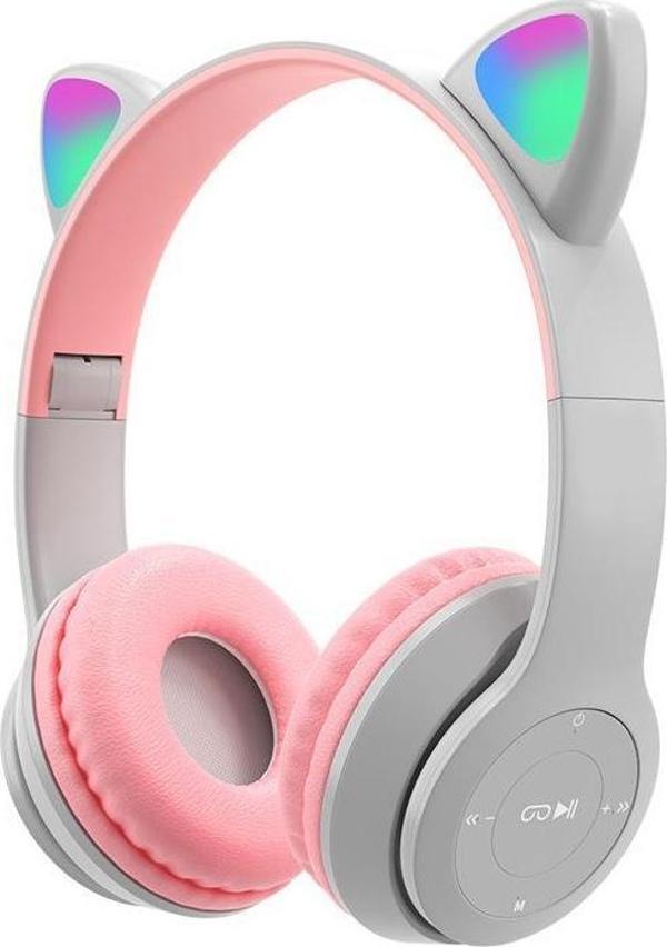 Torima P47M Sevimli Renkli Kedi Kulak Bluetooth Kulaklık Gri - Image 1