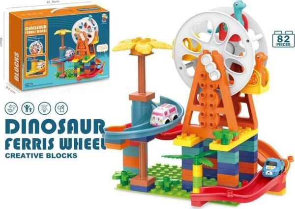 Karsan 222-B111 ÇARKLI OTOPARK LEGO SETİ,Dinazorlu Eğlence Oyuncak Otopark Seti - Image 1