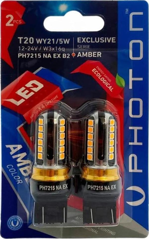 Photon T20 W21/5W AMBER EXCLUSIVE 12V-24V LED (2'Lİ BLİSTER) - Image 1