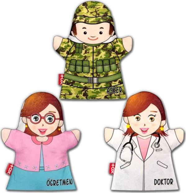 3 Parça Tox Meslekler El Kukla Set , Eğitici Oyuncak - Image 1