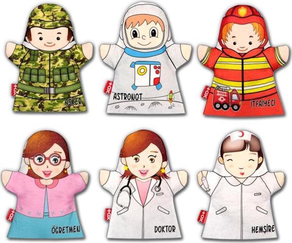 6 Parça Tox Meslekler El Kukla Set , Eğitici Oyuncak - Image 1