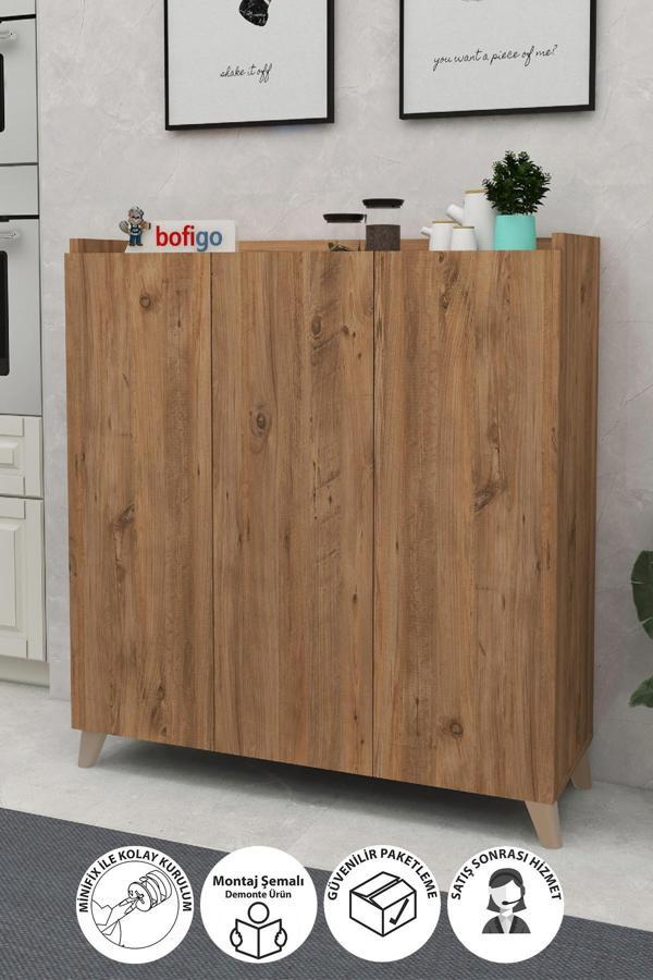 Bofigo 3 Kapaklı Çok Amaçlı Dolap Çok Amaçlı Mutfak Dolabı Banyo Dolabı Ayakkabılık Kumsal Çam - Image 1