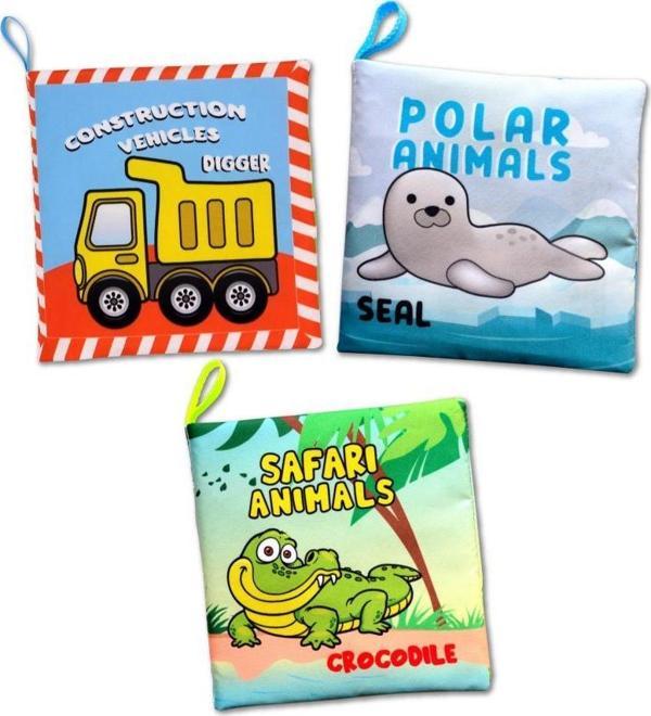 3 Kitap Tox İngilizce İş Makineları , Kutup ve Safari Hayvanları Kumaş Sessiz Kitap E125 E118 E130 - Bez Kitap - Image 1