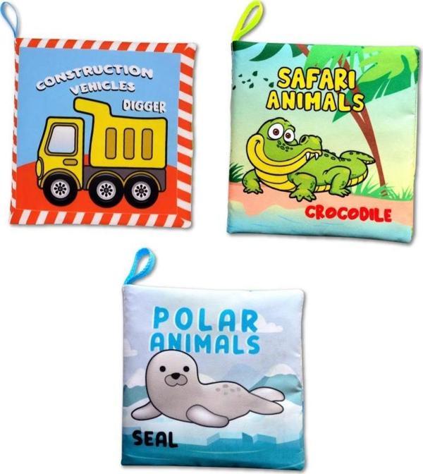 3 Kitap Tox İngilizce İş Makineları , Safari ve Kutup Hayvanları Kumaş Sessiz Kitap E118 E125 E130 - Bez Kitap - Image 1