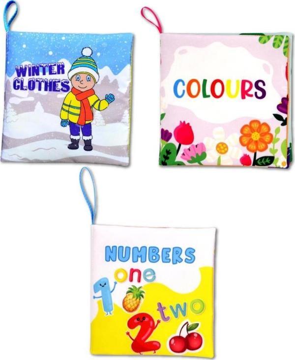 3 Kitap Tox İngilizce Kışlık Giysiler , Renkler ve Rakamlar Kumaş Sessiz Kitap E124 E129 E128  - Bez Kitap - Image 1