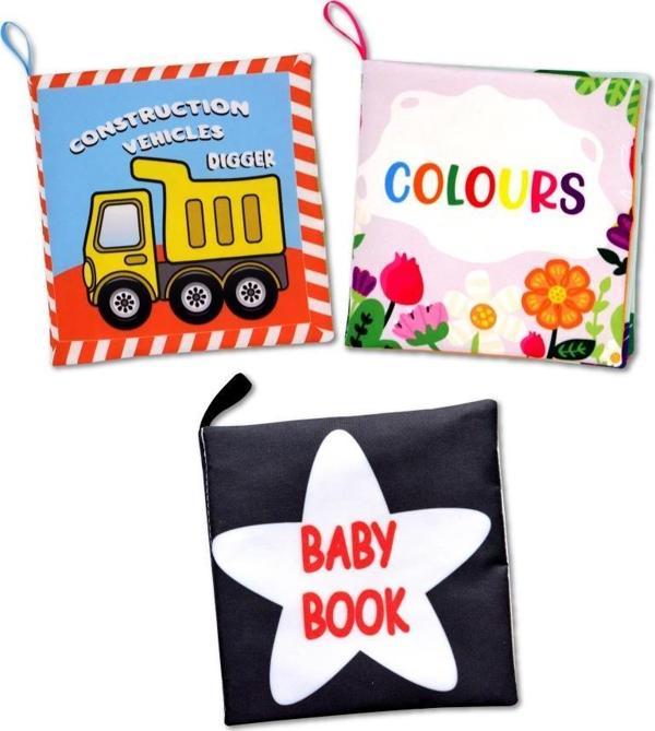 3 Kitap Tox İngilizce Renkler , İş Makineları ve Siyah Beyaz Bebek Kumaş Sessiz Kitap E118 E129 E136 - Bez Kitap - Image 1