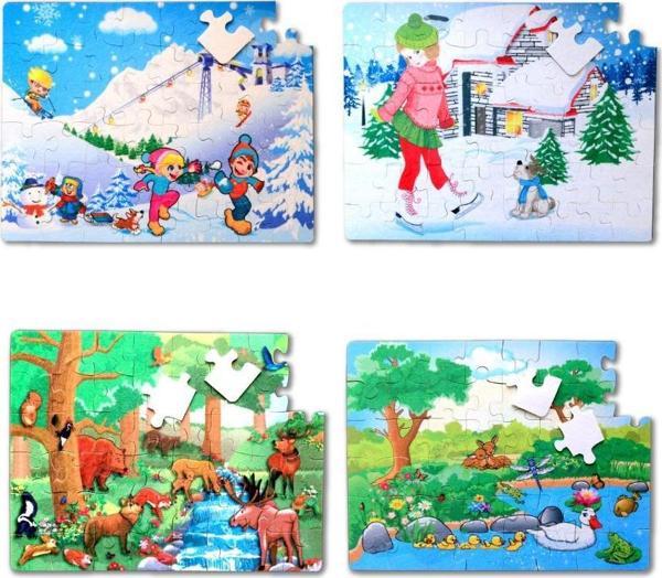 4 Set - 96 Parça Tox Orman ve Kış 5+ Keçe Yapboz - 5 Yaş Puzzle T014 T015 - Image 1